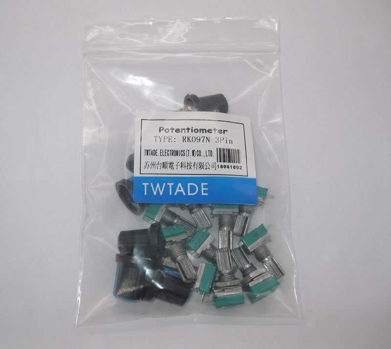 TWTADE 10Pcs Single Linear Rotary Seal Amplifier Potentiometers Type 10k Ohm Knurled Shaft 3Pin RK097N-3-10K