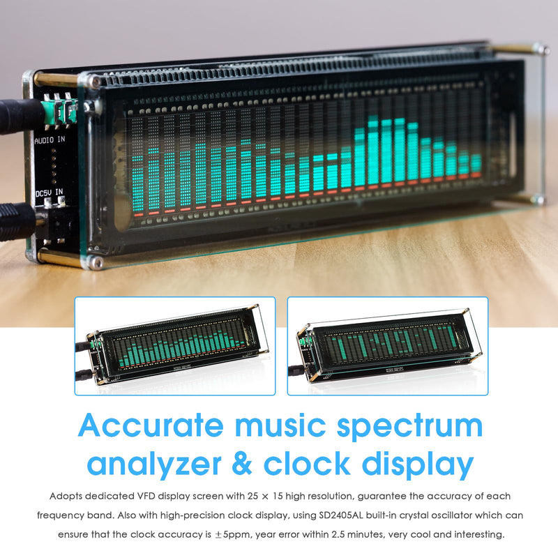Nobsound VFD Audio Spectrum Analyzer: Sound Level Meter with MIC & Bluetooth Input and Advanced AGC - for Home Audiophiles & Studio Setups (AK2515 PRO V3)