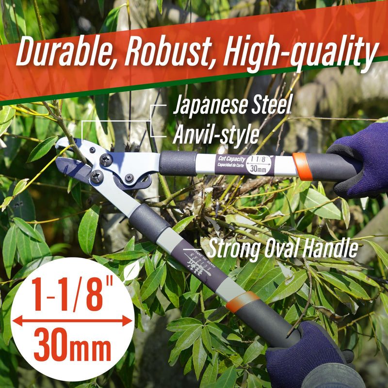 SUIZAN Anvil Hand Loppers 18" - Professional Japanese Branch Cutter Lightweight Compact Tree Trimmer Gardening Tools