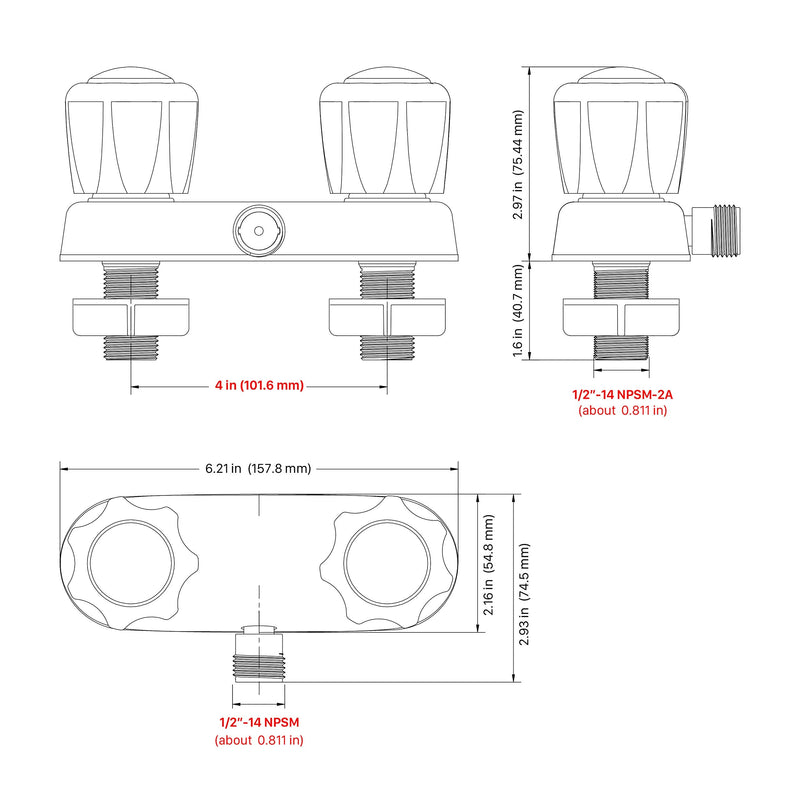 RV Faucet - 4' Shower Valve Diverter Assembly Kit, Replacement for RV Camper Shower, Bathroom Mixing Valve Control Chrome+Crystal Acrylic Knobs