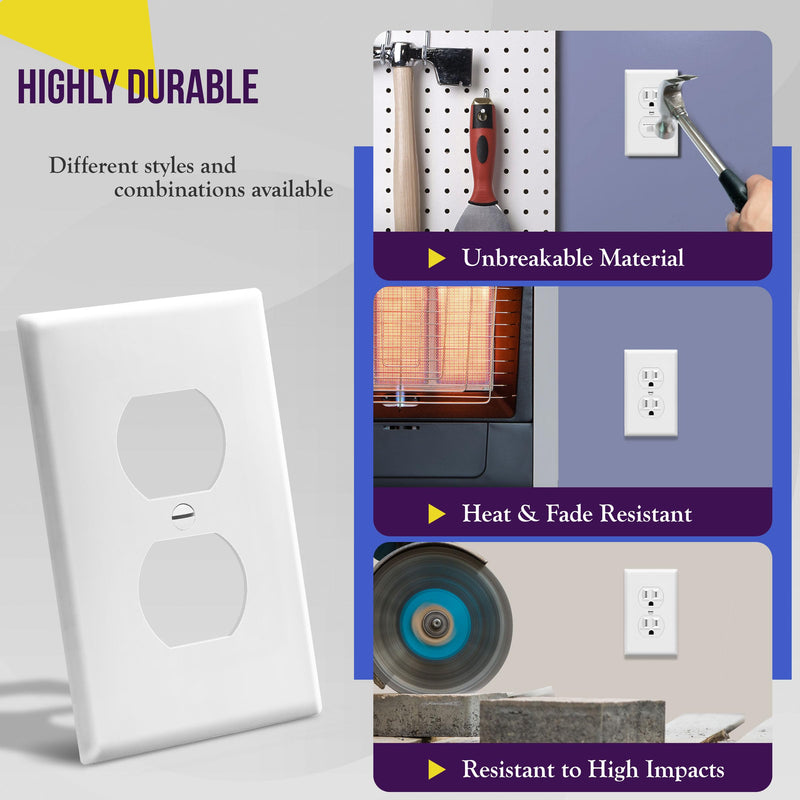 Enerlites 8821-W Duplex Receptacle Outlet Wall Plate, Standard Size 1-Gang, Polycarbonate Thermoplastic, White 1 Pack Screw