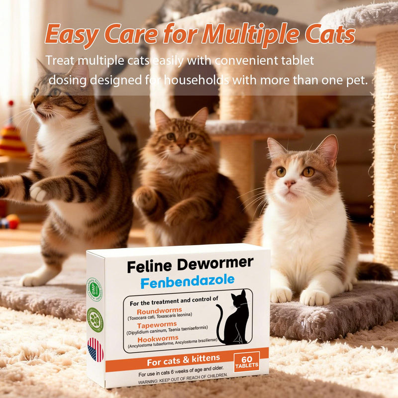 Fenbendazole Dewormer for Cat- Effective Treatment for Tapeworms, Roundworms & Hookworms,60 Count