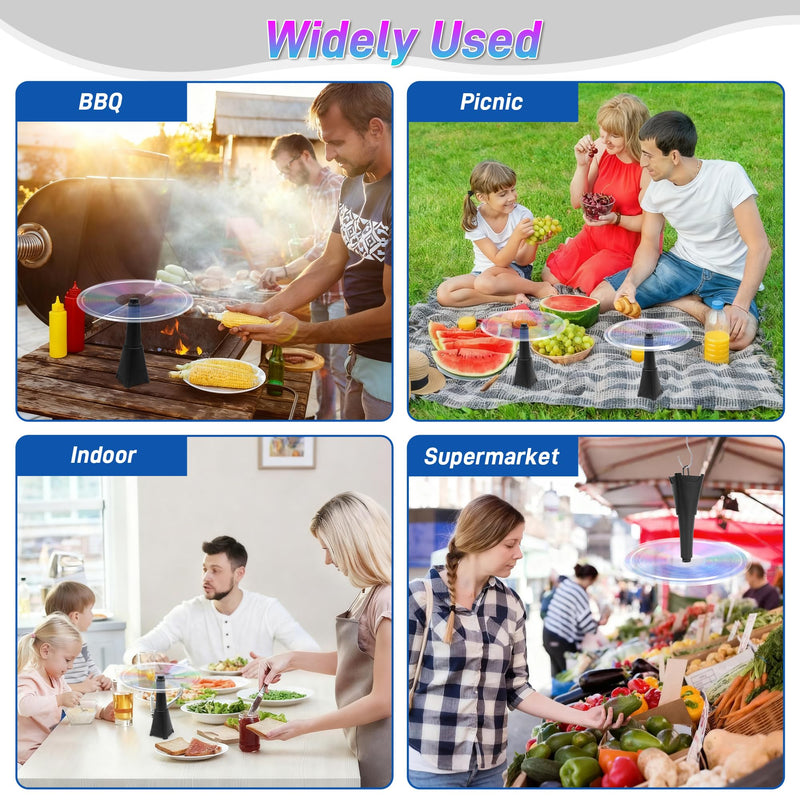 6 Packs Food Fans for Tables, AA Battery Powered, Portable Table Fans with Holographic Blades and Hook, Table Food Spinner Quiet for Picnic Home Party BBQ, Black