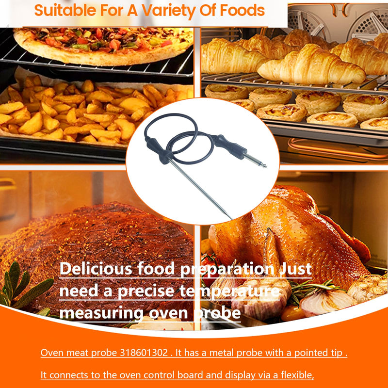 Wolf Oven Temperature Probe 318601302 | 26in Food-Grade Silicore Wire & 304 Stainless Steel, High Accuracy +/-0.05% Genuine Replacement for Model 5304503737