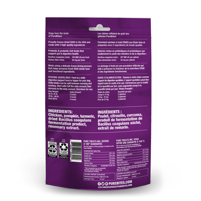 PureBites+ Gut & Digestion Freeze Dried Dog Treats, 5 Ingredients, Made in USA, 3oz 3 Ounce (Pack of 1)