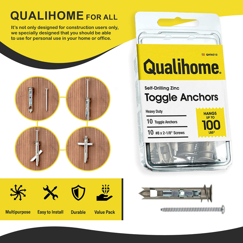 Heavy Duty Drywall Anchors and Screws Kit Including Self-DrillingToggle Anchors & Screws - Durable Zinc Self Drilling Drywall Anchors for Hanging Pictures & More