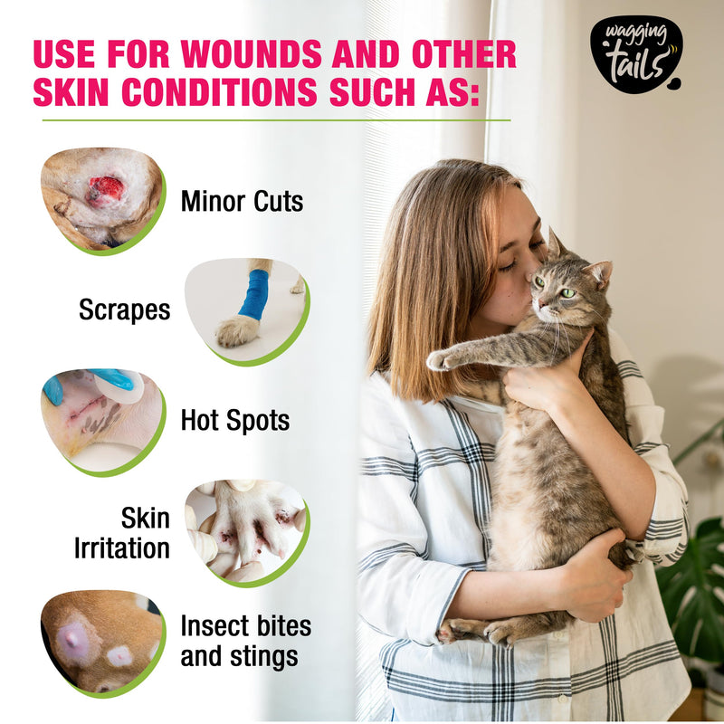 Wagging Tails Skin & Coat Collagen Peptide Topper Powder (7.05 oz) + Wound Care Spray with Active Nano Silver (3.38 oz) | for Dogs & Cats All Breeds