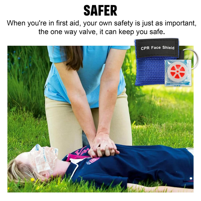 30 Counts CPR Pocket Mask Keychain, CPR Face Shield with One Way Valve Breathing Barrier for First Aid or CPR Training, AED Training(Three Colors)