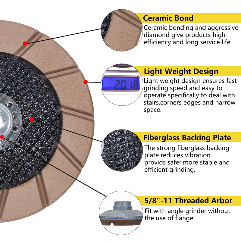 5 inch Transitional Concrete Grinding Wheel,5/8"-11 Arbor Ceramic Bond Cup Wheels for Concrete Smoothing Polishing,100 Grit 5 Inch 100 Grit