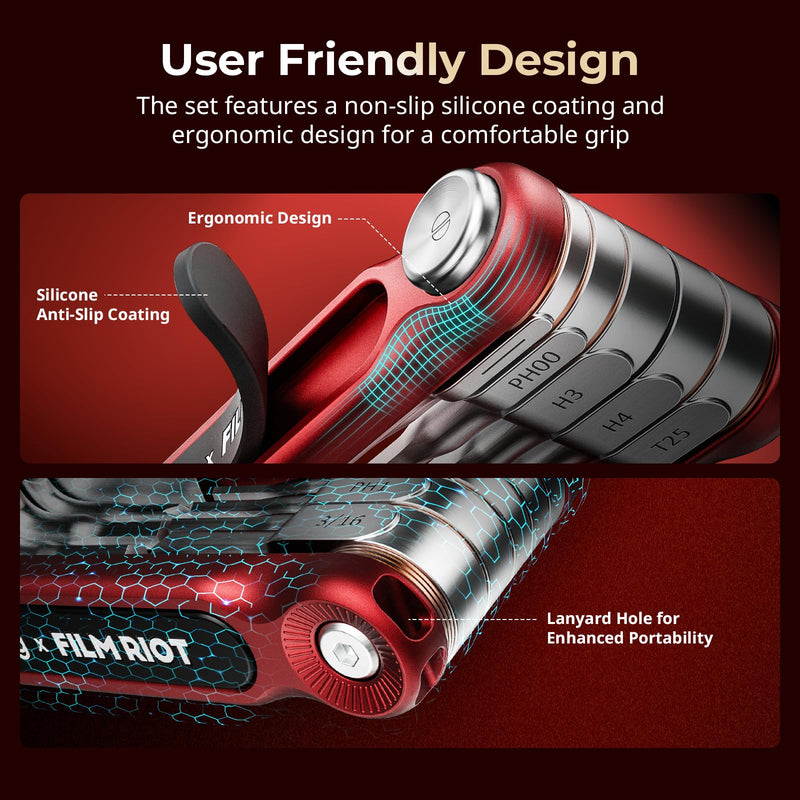 SmallRig x FILM RIOT 10-in-1 Folding Tool Set with Screwdrivers and Hex Key Wrenches, Multiple Angle Positioning, Portable and Compact Design (Red) - 4813 Red