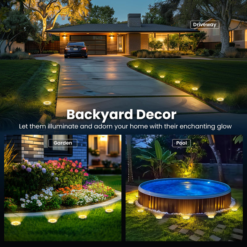 SOLPEX 16 Pack Solar Ground Lights Outdoor Waterproof, Solar Powered Pathway Lights, Landscape Lighting for Garden Walkway Driveway Backyard Decor (Warm White) Warm White