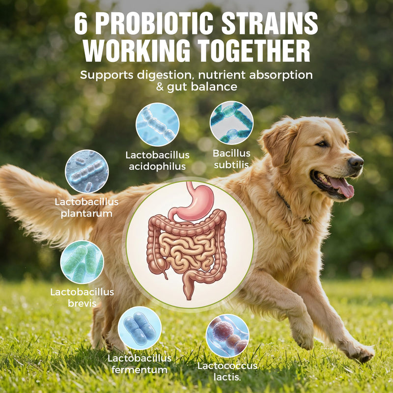 Probiotics for Dogs 2 Billion CFU - 6 Strains with Bacillus Subtilis - Soft Chews for Dog Diarrhea, Gas, Bad Breath & Itchy Skin - Digestive & Immune Support