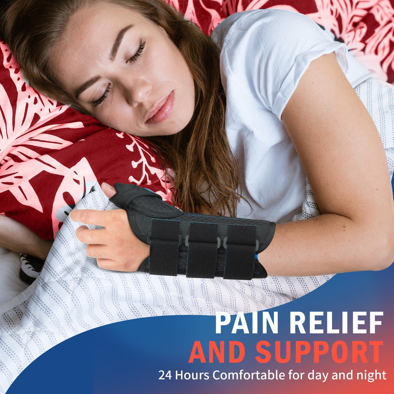 FEATOL Carpal Tunnel Wrist Brace Night Support, Wrist and Thumb Brace for Dequervain's Tenosynovitis, Tendonitis, Arthritis, Thumb Spica Splint Right Hand-Small/Medium-Women and Men Small/Medium(Pack of 1) Right Hand-Black Blue