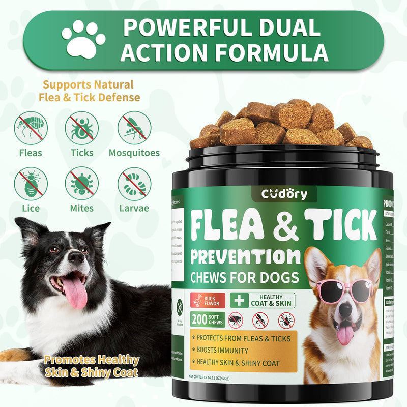 Flea and Tick Support Bundle for Cats & Dogs-400 Chews Natural Flea Tick Support for Pet All Breeds & Ages