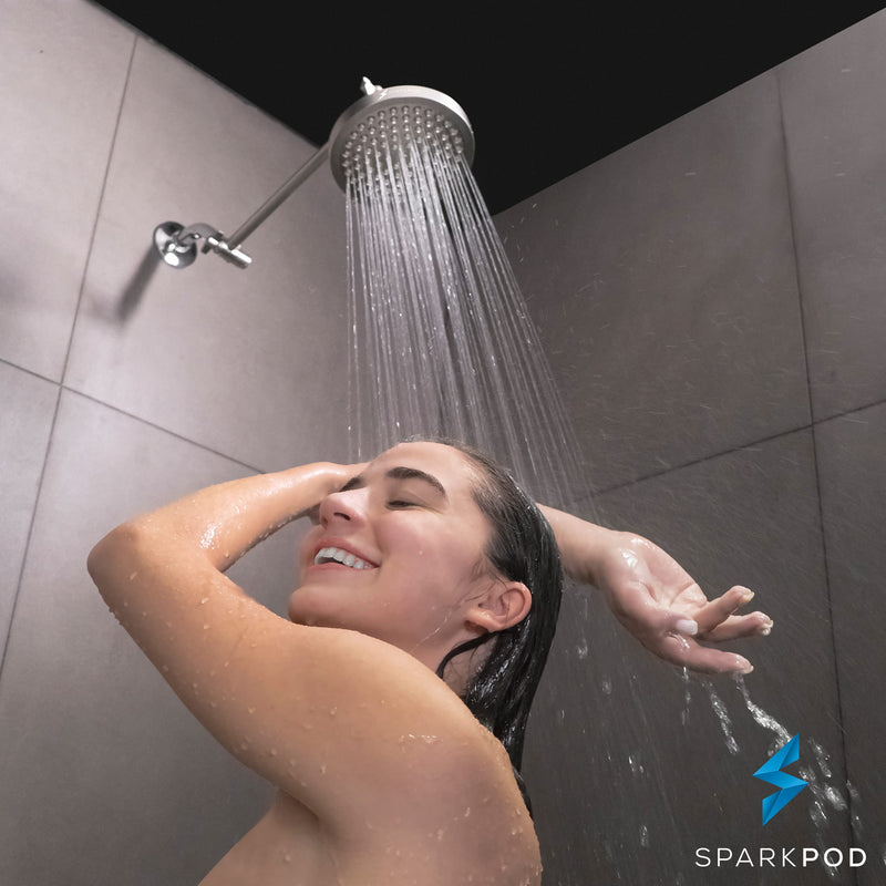 SparkPod Shower Head - High Pressure Rain - Premium Quality Luxury Design - Easy Clean Adjustable Replacement for Your Bathroom Shower Heads (Elegant Brushed Nickel, 6 Inch Round) Elegant Brushed Nickel - NewNest Australia