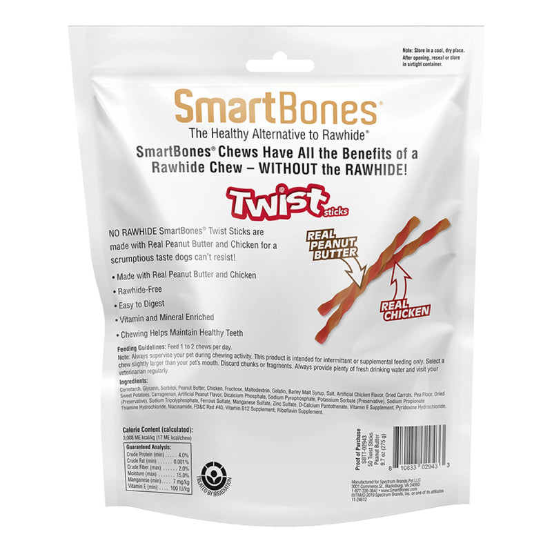 SmartBones Smart Twist Sticks With Peanut Butter 50 Count, Rawhide-Free Chews For Dogs, SBTT-02943, 50-count - PawsPlanet Australia