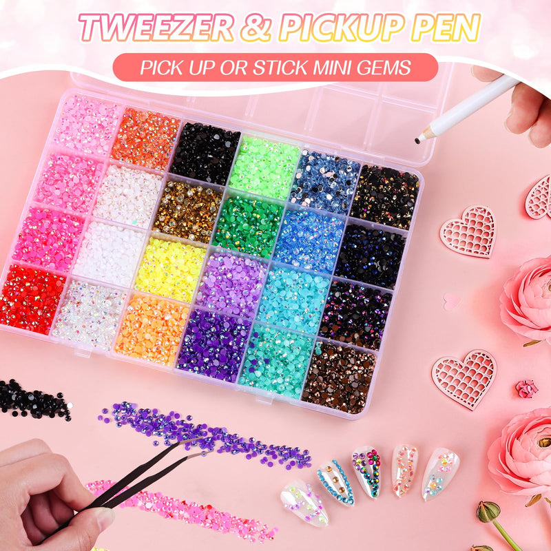 Kalolary 48000Pcs 48 Colors Jelly Rhinestones for Bedazzling and Diamond Art,3mm Resin Flatback Gems Bedazzler Kit with 3Pcs B7000 Glue Tweezers&Pick Up Pen for DIY Crafting Crafts Book Shoes Nail Art