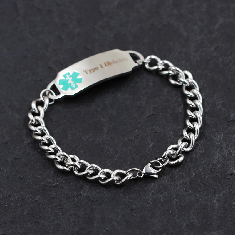 Free Custom Medical Bracelet, Men and Women Emergency First Aid Bracelet Custom Name ID Stainless Steel Chain Anniversary Birthday Medical Alarm Bracelet type1