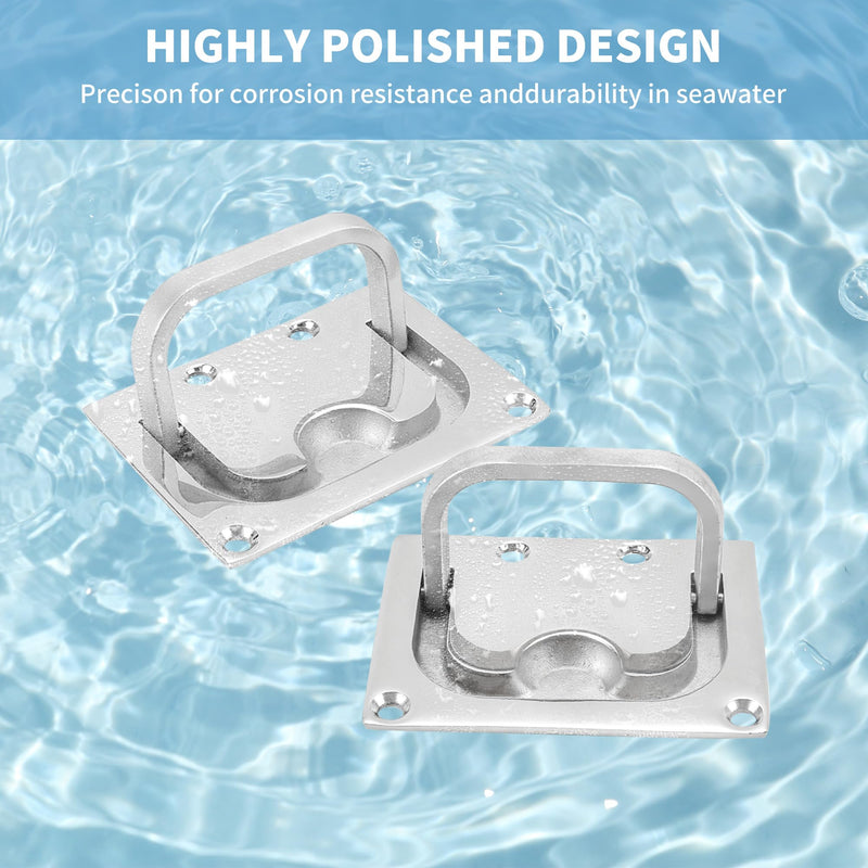 4 Pack Boat Flush Hatch Pull Handle, 316 Stainless Steel Boat Ring Hatch Pull Flush Lift with Mount Screws for Marine Deck Hatch Handle 4