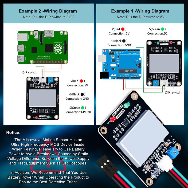 10.525GHz Doppler Effect Microwave Motion Sensor Compatible with Raspberry Pi and Arduino Motherboard. for Industrial, Measurement, Automatic Doors, Smart Lights, Reversing Radar, etc. 10.525GHz