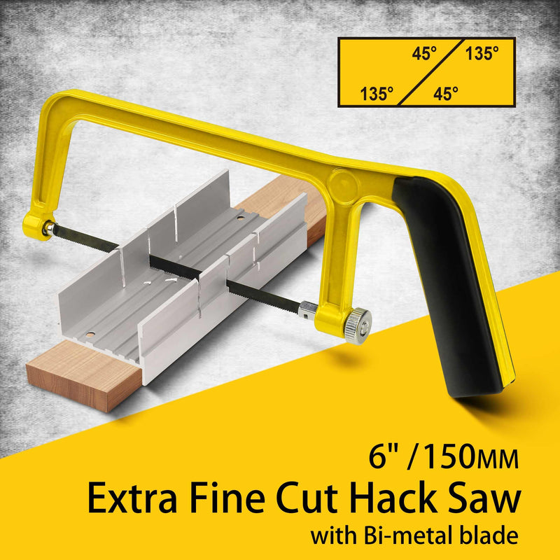 6 in. Mini Hacksaw & mitre Block Set - 150mm Extra Fine Cut Hack Saw with Bi-Metal Blade Mini Hacksaw Set