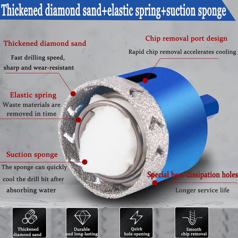 Diamond Hole Saw Kit Set 10PCS 1/4" to 2" Diamond Core Drill Bits for Porcelain Tile Ceramic Granite Stone Marble and More Drilling