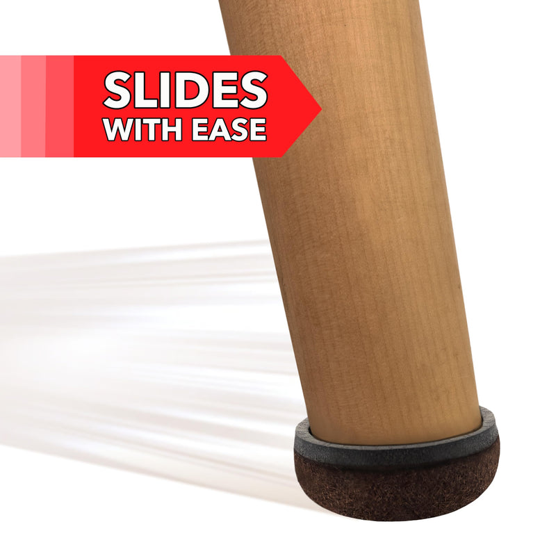 Super Sliders 1" Round Formed Secure Reusable Felt Furniture Sliders for Hard Surfaces, Noise-Reducing Adhesive Furniture Moving Pads, Fits 1" Legs, Set of 20, Brown