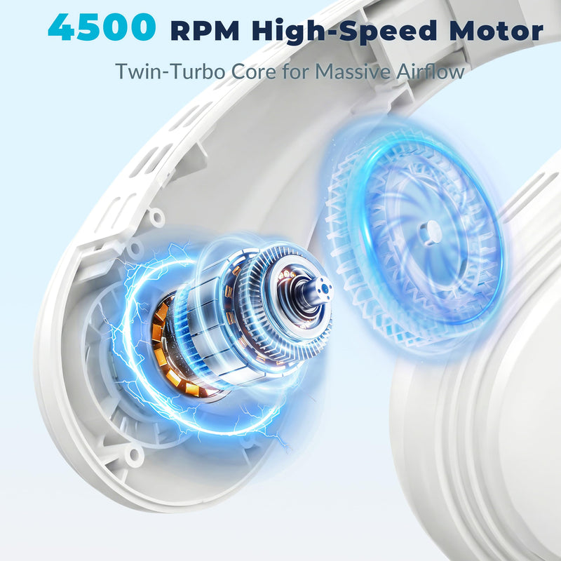 Neck Fan - Portable Personal Fan with Cooling Plate,Operated Wearable Rechargeable Fan with 5200mAh Lithium Battery for Travel,Neck Air Conditioner,3 Cooling Level&3 Speeds Level,Gifts for Women Men White