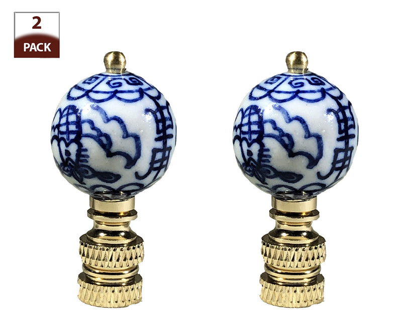Royal Designs, Inc. Decorative Chinoiserie Blue and White Lamp Finials (Asian Motif - 2 Pk) Asian Motif - 2 Pk