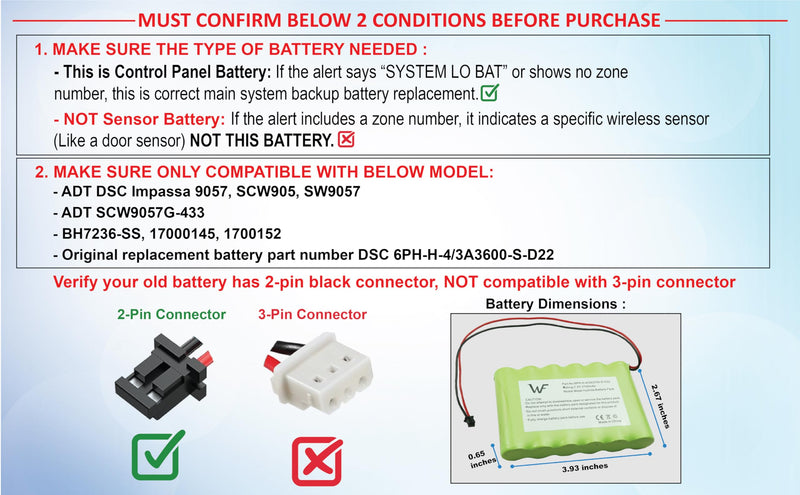Replacement Battery+Tool for ADT DSC IMPASSA 9057 SCW9055 SCW9057 BH7236-SS 17000145 17000152 Wireless Home Security System Alarm Control Panel DSC 6PH-H-4/3A3600-S-D22, Fix Low Battery Power Issue