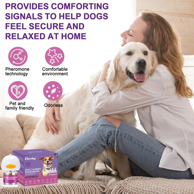 Cheerdog Dog Calming Pheromone Diffuser, Pet Calming Diffuser for Dog Anxiety Relief 3 Refills,Relieve Separation Anxiety, Stress Barking and Chewing Calm Relaxing