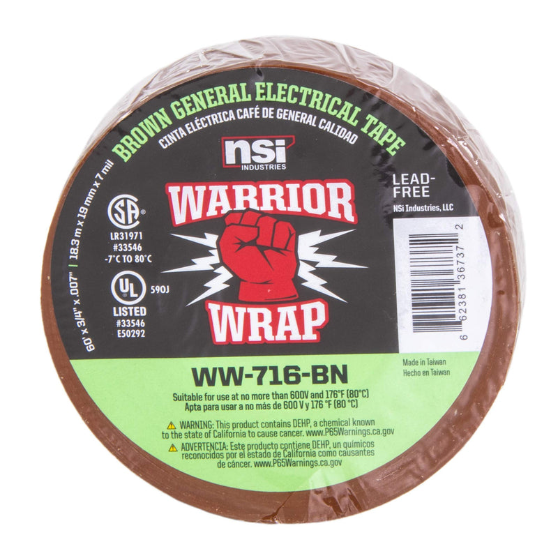 WarriorWrap General 3/4 in. x 60 ft. 7 mil Vinyl Electrical Tape, Brown