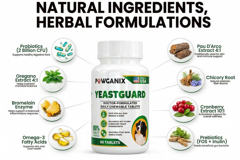 YeastGuard – Dog Yeast Infection Treatment & Probiotics (60 Chews) | Itchy Skin, Ear, Paw & Allergy Relief | 2B CFU + Caprylic Acid | Vet-Approved, Made in USA