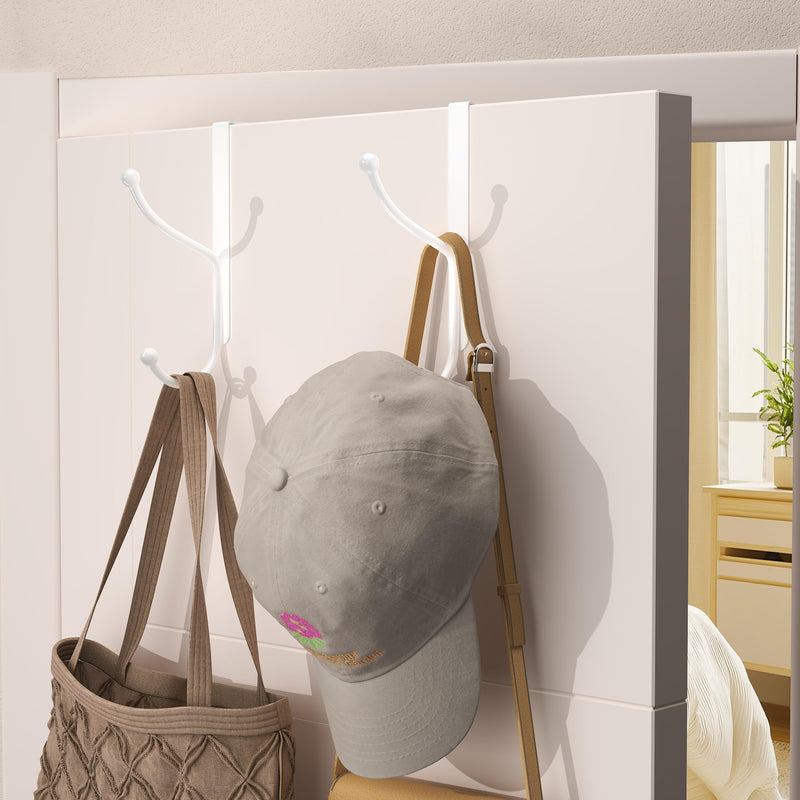 niffgaff Over Door Hook 4-Pack - Heavy Duty Door Hook with Support Pads, No Drilling Required, Anti-Rust Over The Door Hanger, 6.5 Inches Tall, Fits Doors Up to 1.7 Inches Thick, White