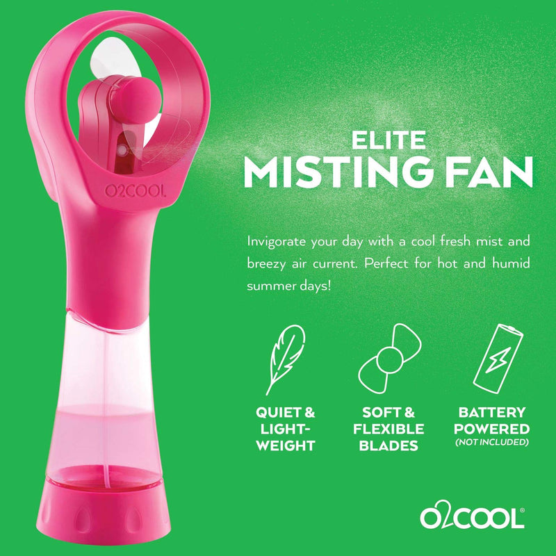 O2COOL 2 Pack Elite Battery Powered Handheld Water Misting Fans (Raspberry) Raspberry