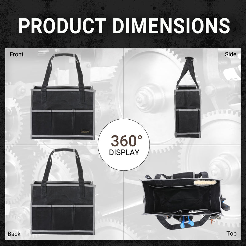 Waxed Canvas Tool Pouch,1 Large Capacity Pocket & 14 Pockets Garden Tool Storage Bag, 14.5 X 6.5 X 11 inch Muti-Purpose Tool Bag with Padded Handle | Black