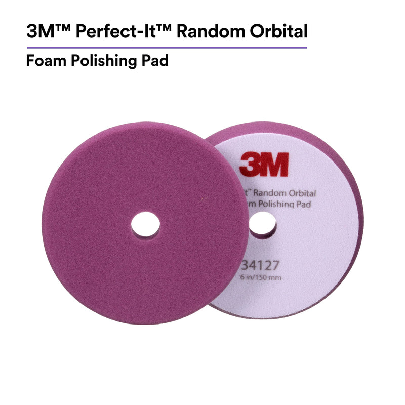 3M Perfect-It Random Orbital Foam Polishing Pad, 6"/150 mm, Purple, 34127, for Automotive Compounding and Polishing 150mm 6"