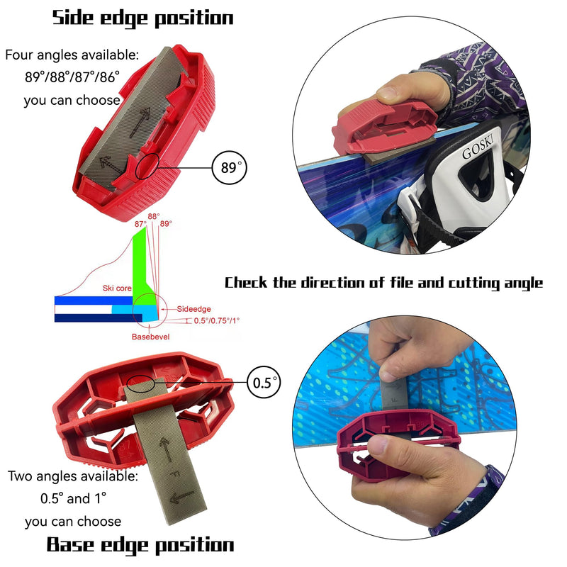 Snowboard Ski Edge Bevel Tuning ski Wax kit，Snowboard Tool，ski Edge Sharpener Tuner Side Ski Angle Tool & Diamonds & Gummi Stone (Tool+Diamonds + Gummi Stone) Red