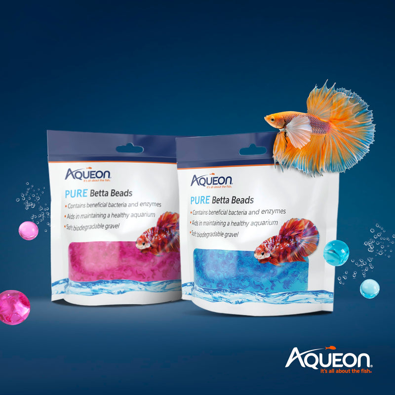 Aqueon Pure Betta Beads, Water Care for Unfiltered Aquariums, Maintains Clear Water and Helps Breakdown Organic Sludge, Pink (Pack of 2) One Pouch (Pack of 2)