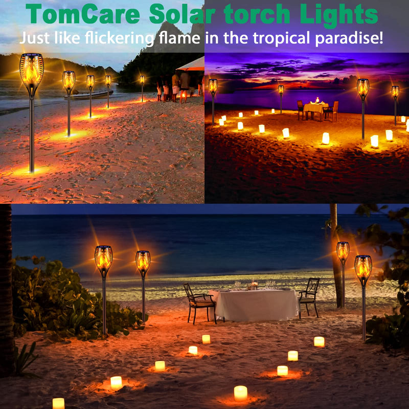 TomCare Solar Lights Upgraded, 43" Waterproof Flickering Flames 96 LED Torches Lights Outdoor Solar Landscape Decoration Lighting Auto On/Off Pathway Lights for Garden Patio Yard Christmas, Black(4) Black-style 1