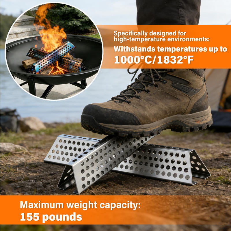 Fire Pit Grate 2-Pack, Stainless Steel Portable Fire Grate for Camping & Backyard, Honeycomb Airflow Design for Less Smoke & Hotter Burn, Nestable Fire Pit Insert