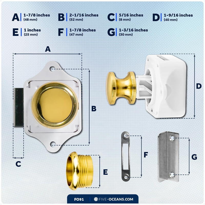 Five Oceans Keyless Push Button Latch Stainless Steel, Polished Brass Polished Brass (Pack of 1)