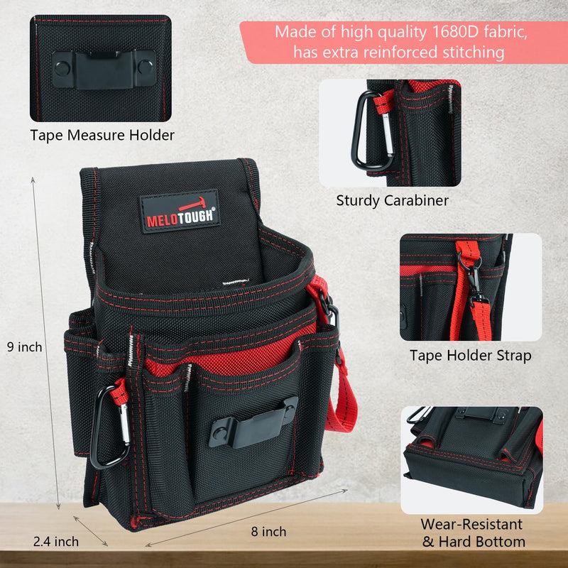 MELOTOUGH Electrician's Small Tool Pouch for Tool Belt Tool Pouch Tool Holster with Multiple Pockets, Construction Pouch Tool Organizer for Tools Red