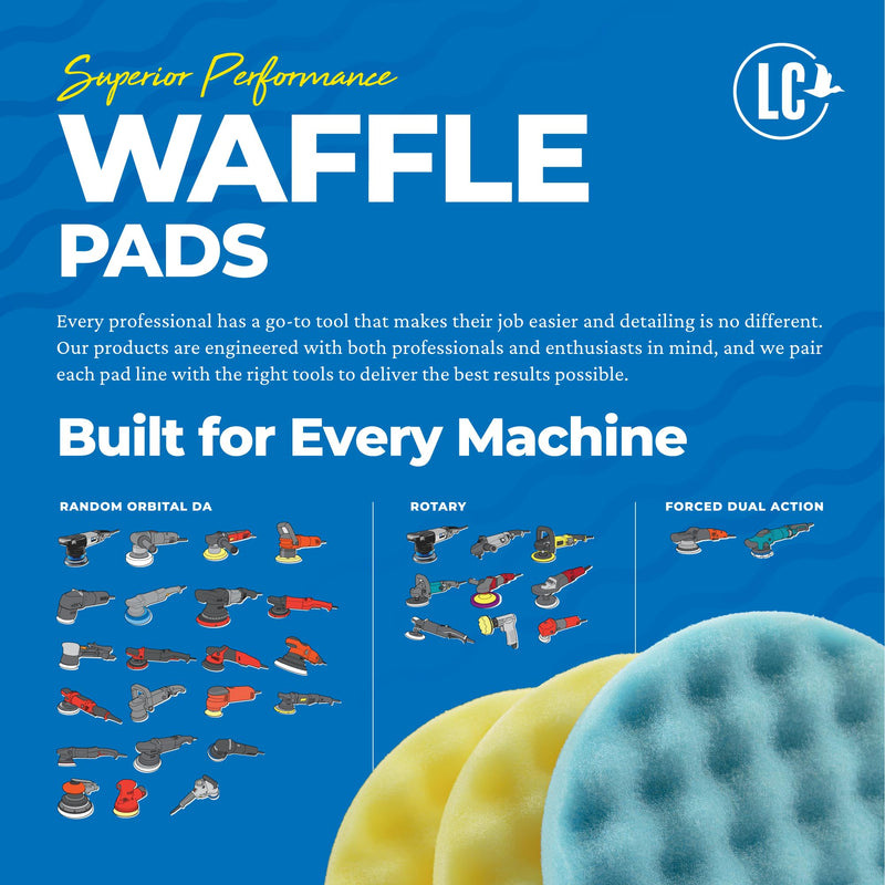 Lake Country 5.5” Waffle Foam Pad Kit (3-Pack) – Yellow & Blue Polishing Pads for Compounding, Polishing & Finishing – Fits 5” Backing Plate
