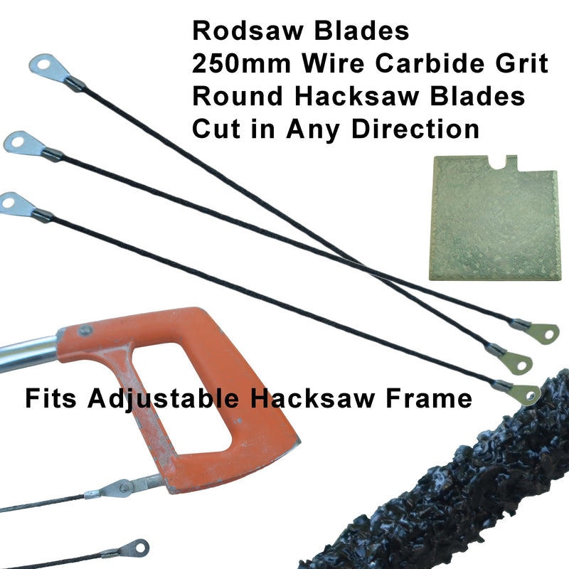 Carbide Rod Saw Blade 10 inch x 3pk 250mm Tungsten Carbide Rod Saw Blade with Eyelets for Adjustable Hacksaw Frame for Plaster Drywall Cement Board Fiberglass Tile and Cast Iron 10 in Rod Saw 3 pack