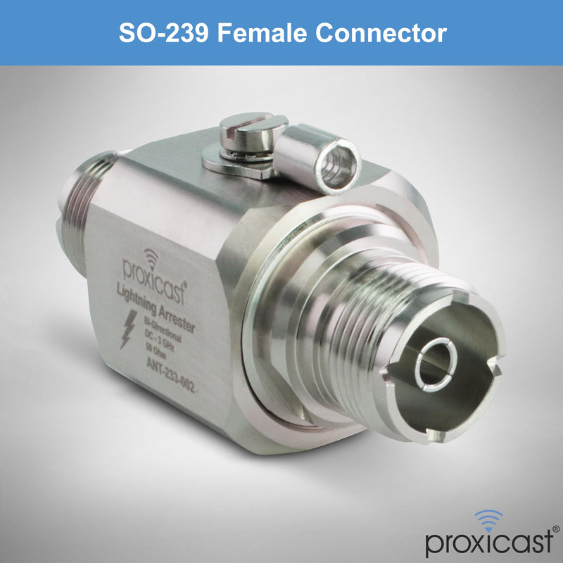 Proxicast Coaxial Lightning Arrester/Suppressor with UHF SO-239 Female Connectors - Pro-Grade Coax Cable Surge Protector for RF, HF, VHF, UHF, CB, Ham, Two-Way Radio and Other Antennas (ANT-233-002) UHF-Female/UHF-Female