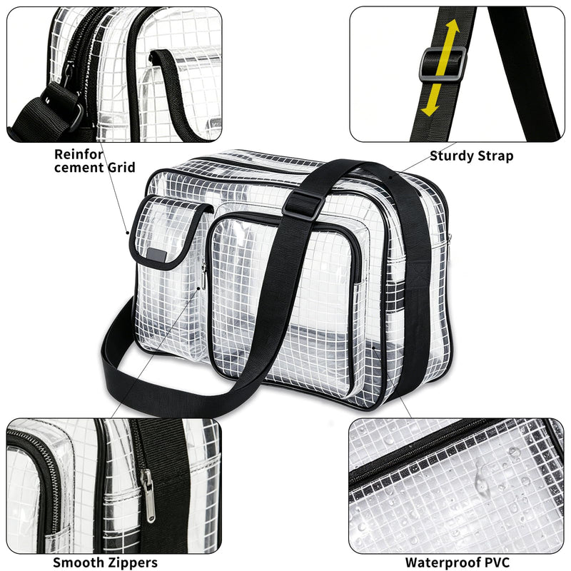 Anti-Static Cleanroom Engineer Bag（Fabric Shoulder Straps, 3 Pockets）- 13.8 Inch Transparent PVC Tool Bag for Work Travel and Daily Use Black 2