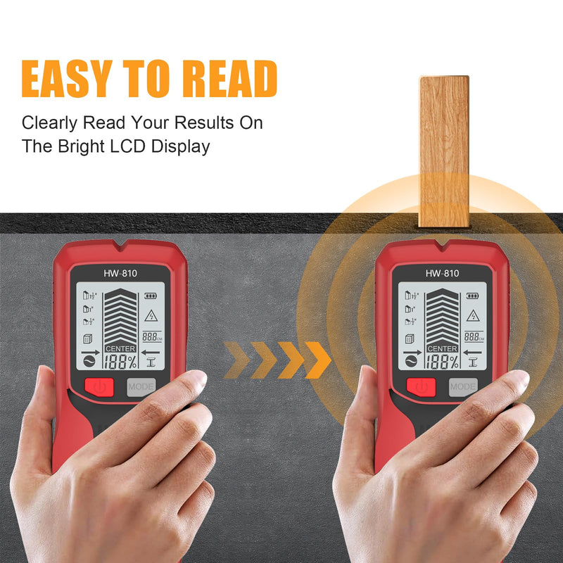 Stud Finder Wall Scanner - Electronic Stud Detector with Upgraded Smart Sensor, Audio Alarm and HD LCD Display for The Center and Edge of Wood, AC Wire, Metal and Studs Detection Red