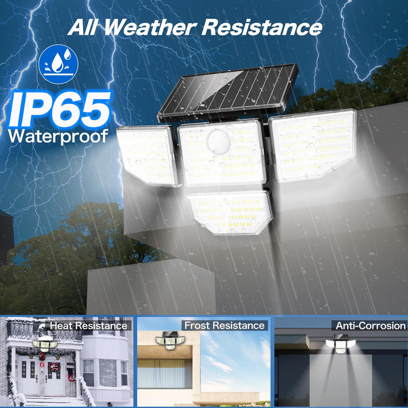 3000LM Solar Outdoor Lights - 2Packs 188 LED Security Lights with Remote Control, 4 Heads Motion Sensor Lights, IP65 Waterproof 270° Wide Angle Flood Wall Lights for Home Darkroom Backyard 2