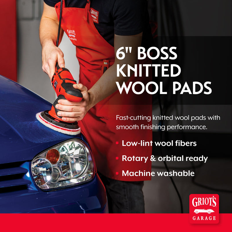Griot's Garage BOSS Knitted Wool Pads for Car Detailing, Polishing and Paint Correction, Buffing Pads Compatible with BOSS Creams, 6.5”, Set of 2 6.5 Inch Pads (Set of 2)